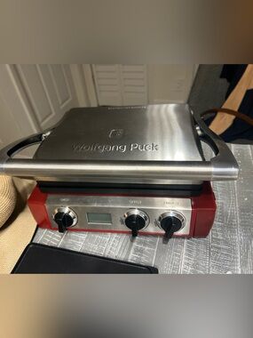 Wolfgang Puck Stainless Steel Electric Grill - Red Accents